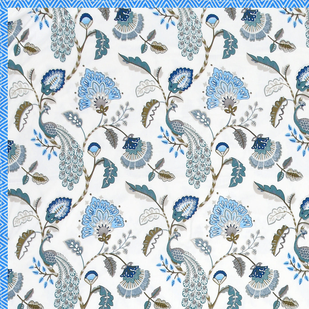 Bella Casa Fashion & Retail Ltd Dohar 90 X 100 Inch / White & Blue / Cotton Double Dohar / AC Blanket Cotton | White & Blue Colored Floral Printed | Size: 228 X 254 CM - Jaipuri Jharokha Collection
