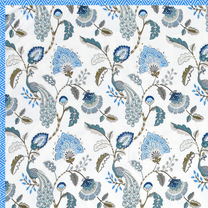 Bella Casa Fashion & Retail Ltd Dohar 90 X 100 Inch / White & Blue / Cotton Double Dohar / AC Blanket Cotton | White & Blue Colored Floral Printed | Size: 228 X 254 CM - Jaipuri Jharokha Collection