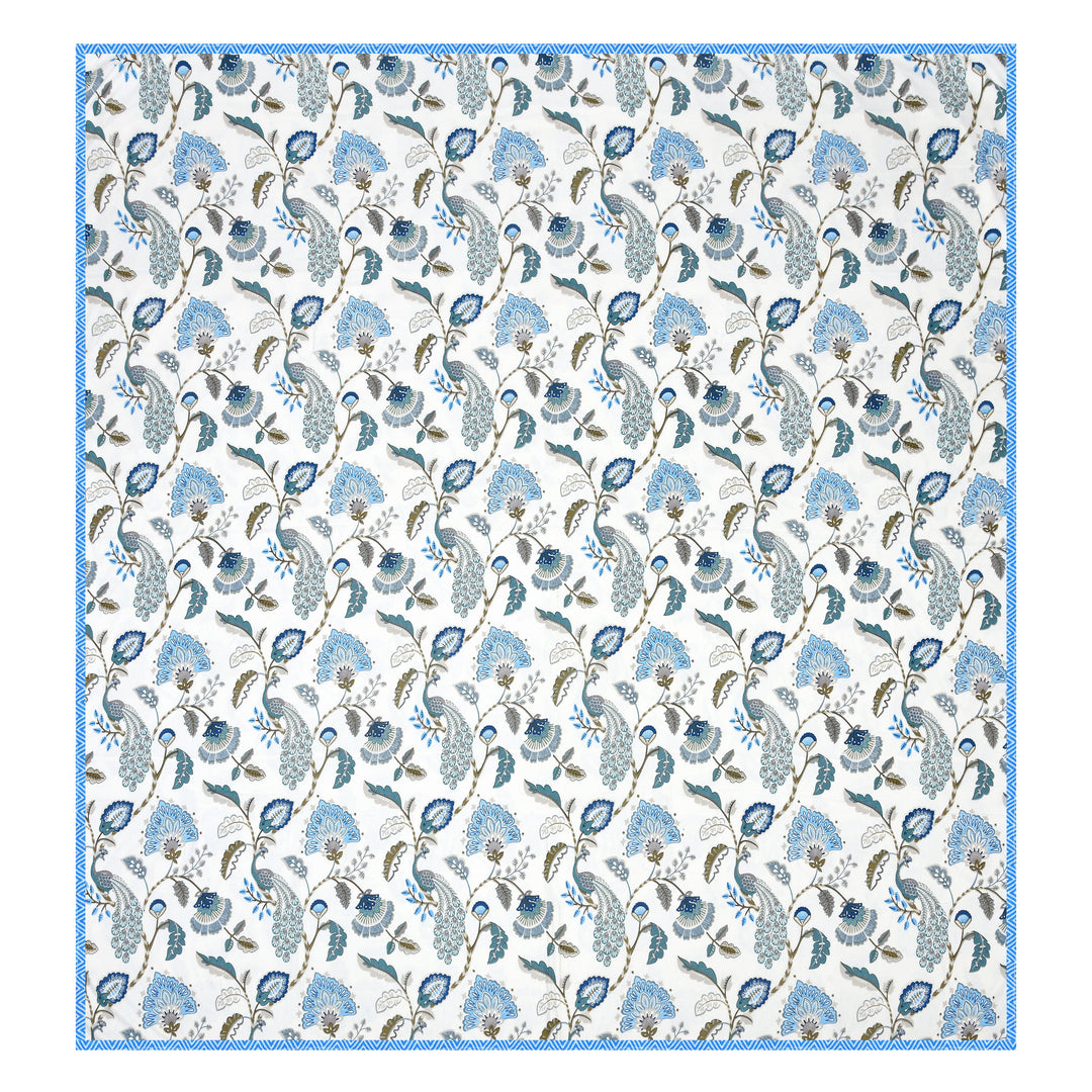 Bella Casa Fashion & Retail Ltd Dohar 90 X 100 Inch / White & Blue / Cotton Double Dohar / AC Blanket Cotton | White & Blue Colored Floral Printed | Size: 228 X 254 CM - Jaipuri Jharokha Collection