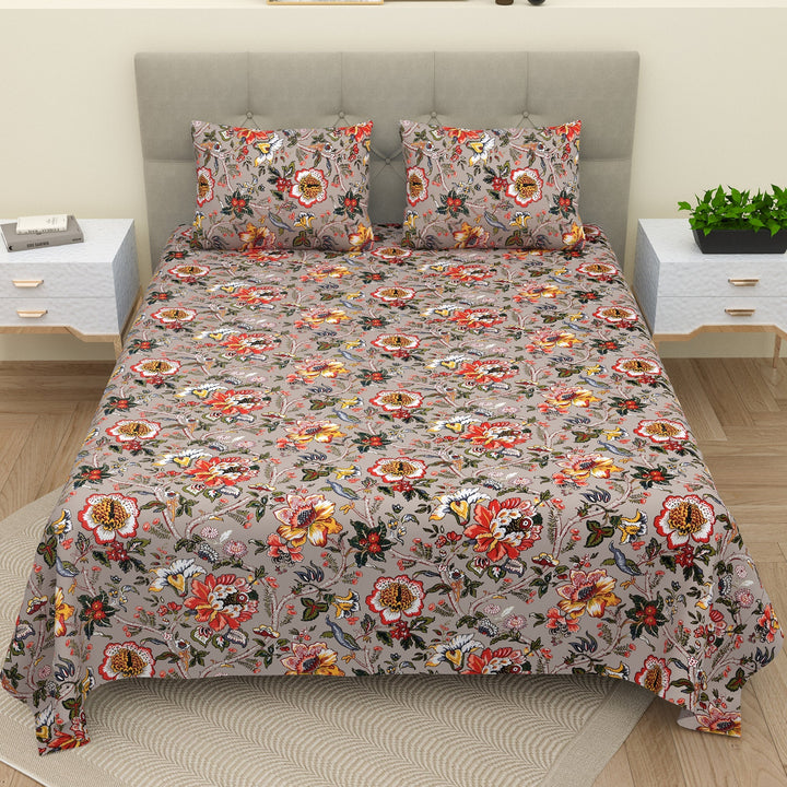 Double Bedsheet Set Cotton King Size with 2 Pillow Covers Floral Multi Colour - Stella Collection