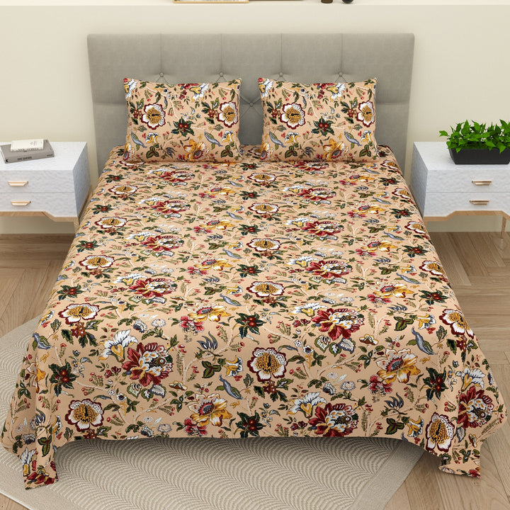Double Bedsheet Set 100 % Pure Cotton King Size with 2 Pillow Covers Floral Multi Colour - Stella Collection