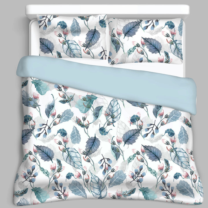 Bella Casa Fashion & Retail Ltd  Double Premium Bedsheet Set 100 % Luxury Cotton Super King Size with 2 Pillow Covers Floral Design Blue Colour - Impression Designer Collection