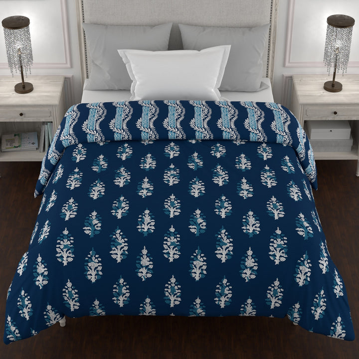 Bella Casa Fashion & Retail Ltd  Quilt 60 X 90 Inch / Grey / Cotton Single AC Quilt Reversible 150 GSM (152 X 229 Cm, Blue) - Kalamkari Collection