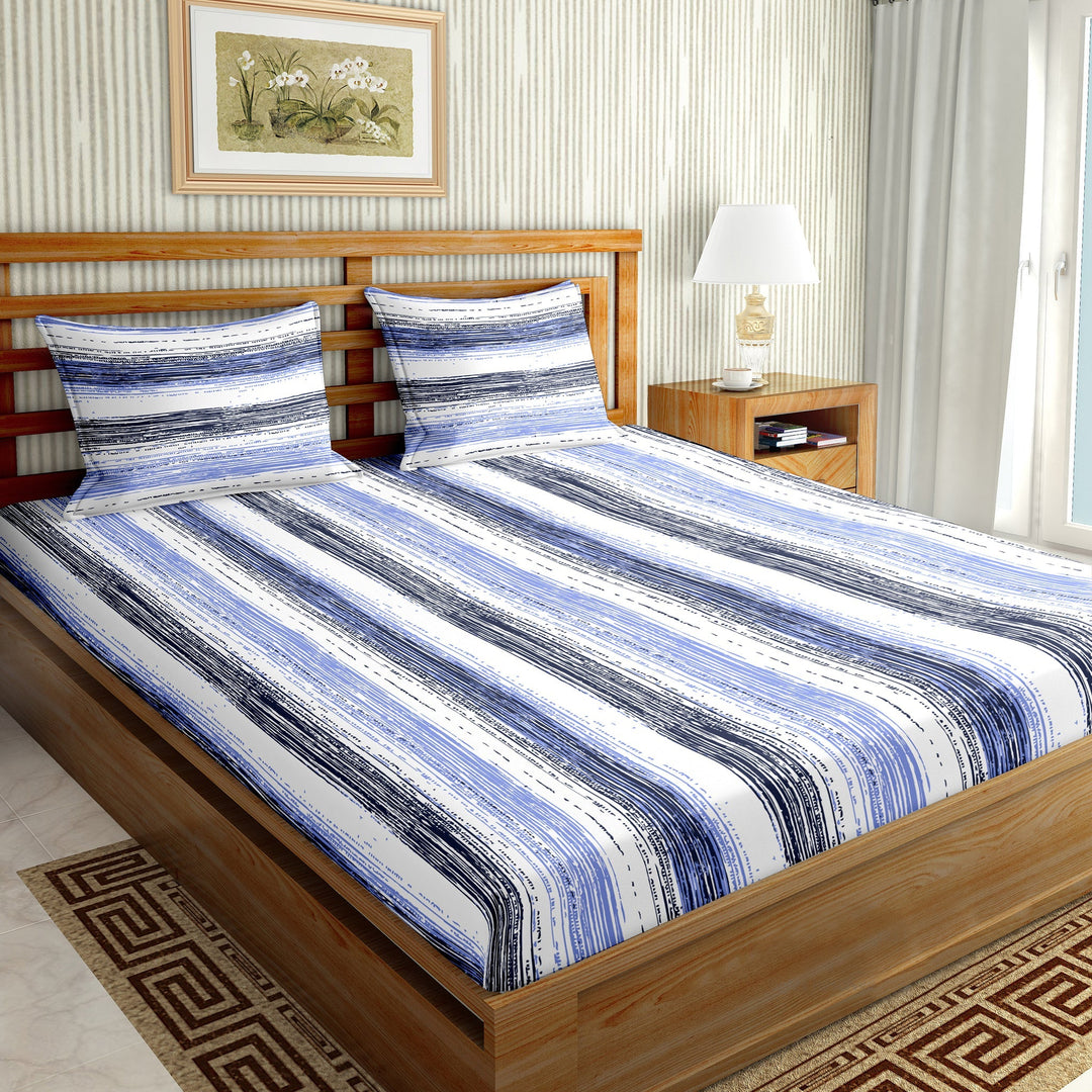BELLA CASA FASHION Bedding Set 4 PC Bedding Set King Size (1 Bedsheet with 2 Pillow Covers & 1 Dohar)  Cotton Blue Colour - Symphony Collection