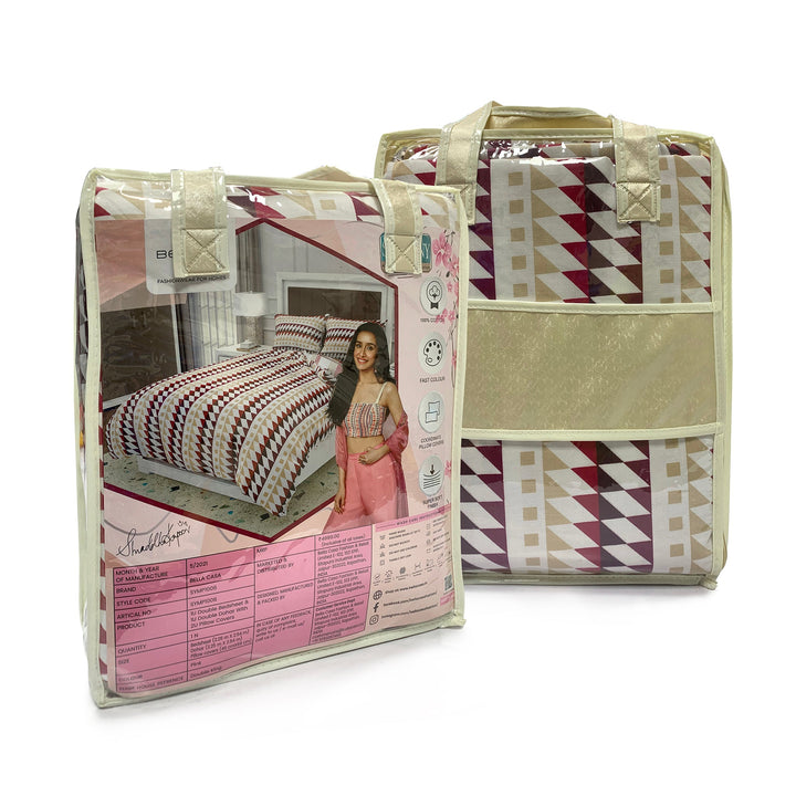 BELLA CASA FASHION Bedding Set 4 PC Bedding Set King Size (1 Bedsheet with 2 Pillow Covers & 1 Dohar)  Cotton Pink Colour - Symphony Collection