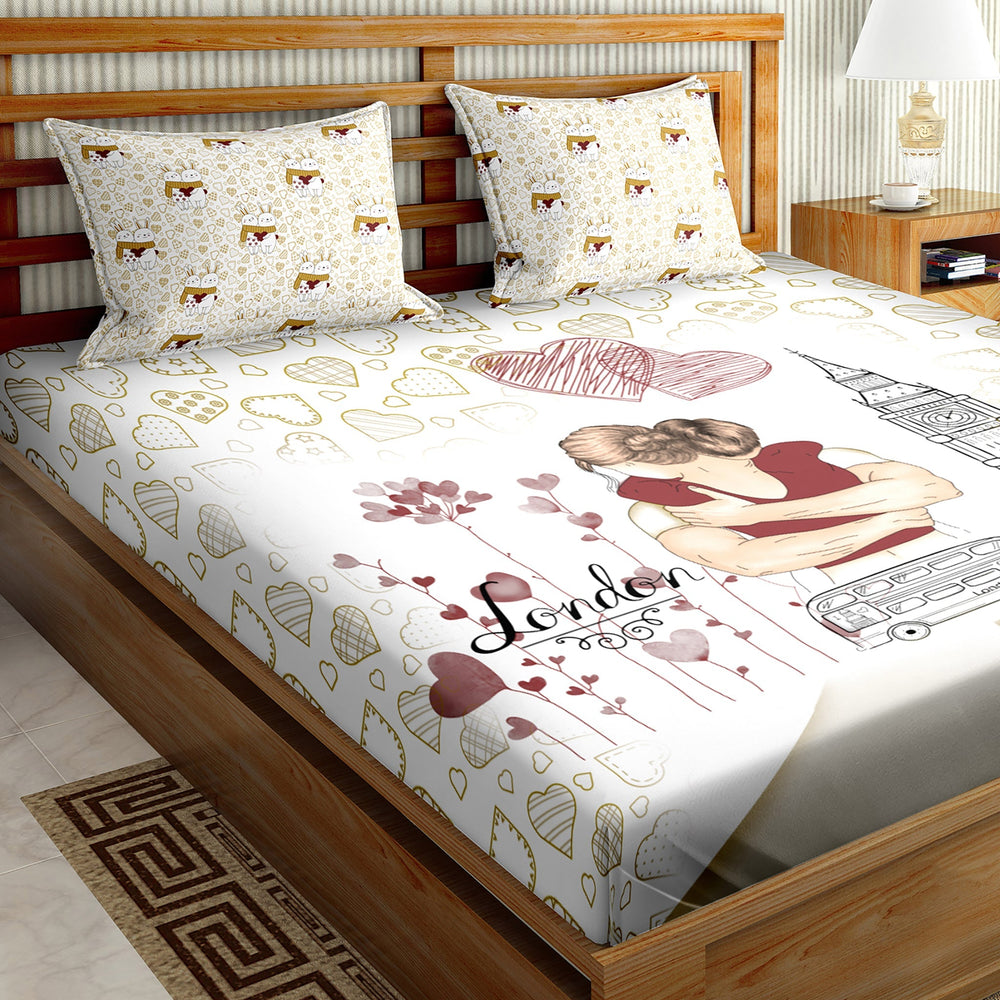 BELLA CASA FASHION BEDSHEET Double Bedsheet Set  King Size Cotton Beige Colour - Mysterious Collection