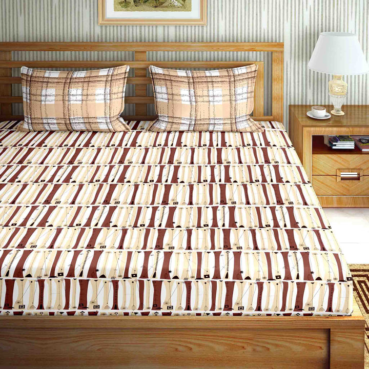 BELLA CASA FASHION BEDSHEET Double Bedsheet Set King Size Cotton Brown Colour - Mysterious Collection