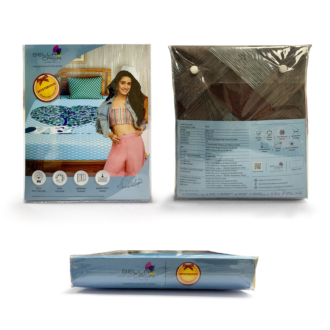 BELLA CASA FASHION BEDSHEET Double Bedsheet Set King Size Cotton Multi Colour - Mysterious Collection