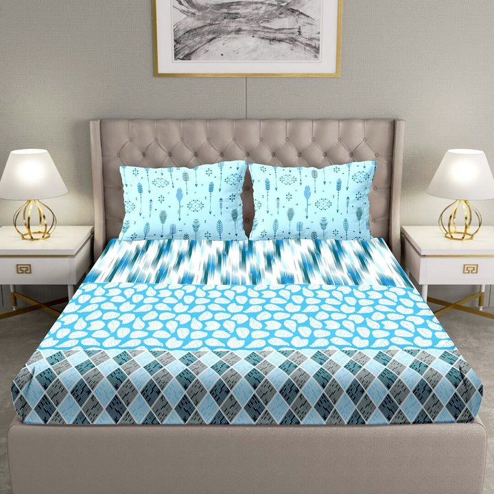 BELLA CASA FASHION BEDSHEET Double Bedsheet Set Super King Size 100 % Cotton Blue Colour -Blueberry Collection