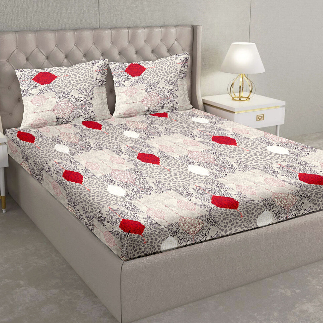 BELLA CASA FASHION BEDSHEET Double Bedsheet Set Super King Size 100 % Cotton Grey Colour -Blueberry Collection