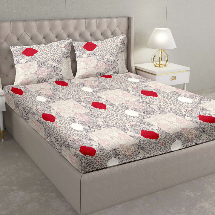 BELLA CASA FASHION BEDSHEET Double Bedsheet Set Super King Size 100 % Cotton Grey Colour -Blueberry Collection