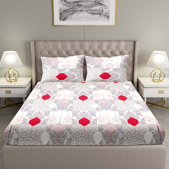 BELLA CASA FASHION BEDSHEET Double Bedsheet Set Super King Size 100 % Cotton Grey Colour -Blueberry Collection