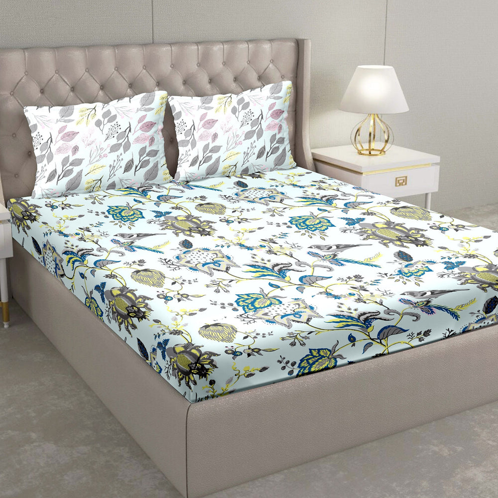 BELLA CASA FASHION BEDSHEET Double Bedsheet Set Super King Size 100 % Cotton Lime Colour -Blueberry Collection