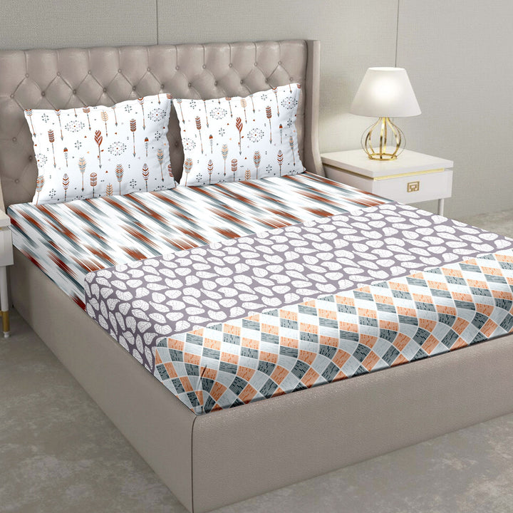 BELLA CASA FASHION BEDSHEET Double Bedsheet Set Super King Size 100 % Cotton Multi Colour -Blueberry Collection