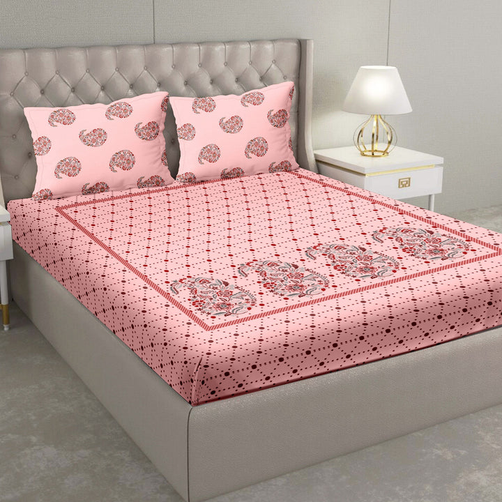 BELLA CASA FASHION BEDSHEET Double Bedsheet Set Super King Size 100 % Cotton Pink Colour -Blueberry Collection