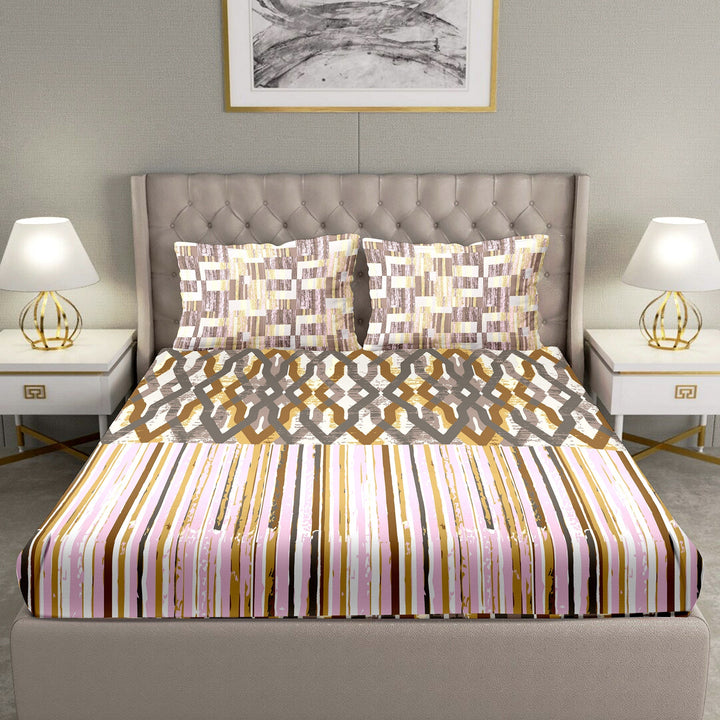 BELLA CASA FASHION BEDSHEET Double Bedsheet Set Super King Size 100 % Cotton Pink Colour -Blueberry Collection