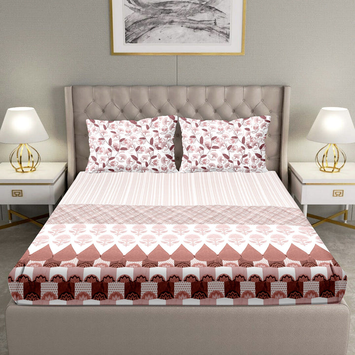 BELLA CASA FASHION BEDSHEET Double Bedsheet Set Super King Size 100 % Cotton Rust Colour -Blueberry Collection