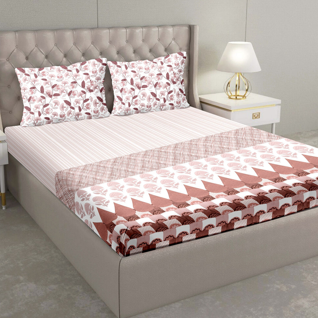 BELLA CASA FASHION BEDSHEET Double Bedsheet Set Super King Size 100 % Cotton Rust Colour -Blueberry Collection