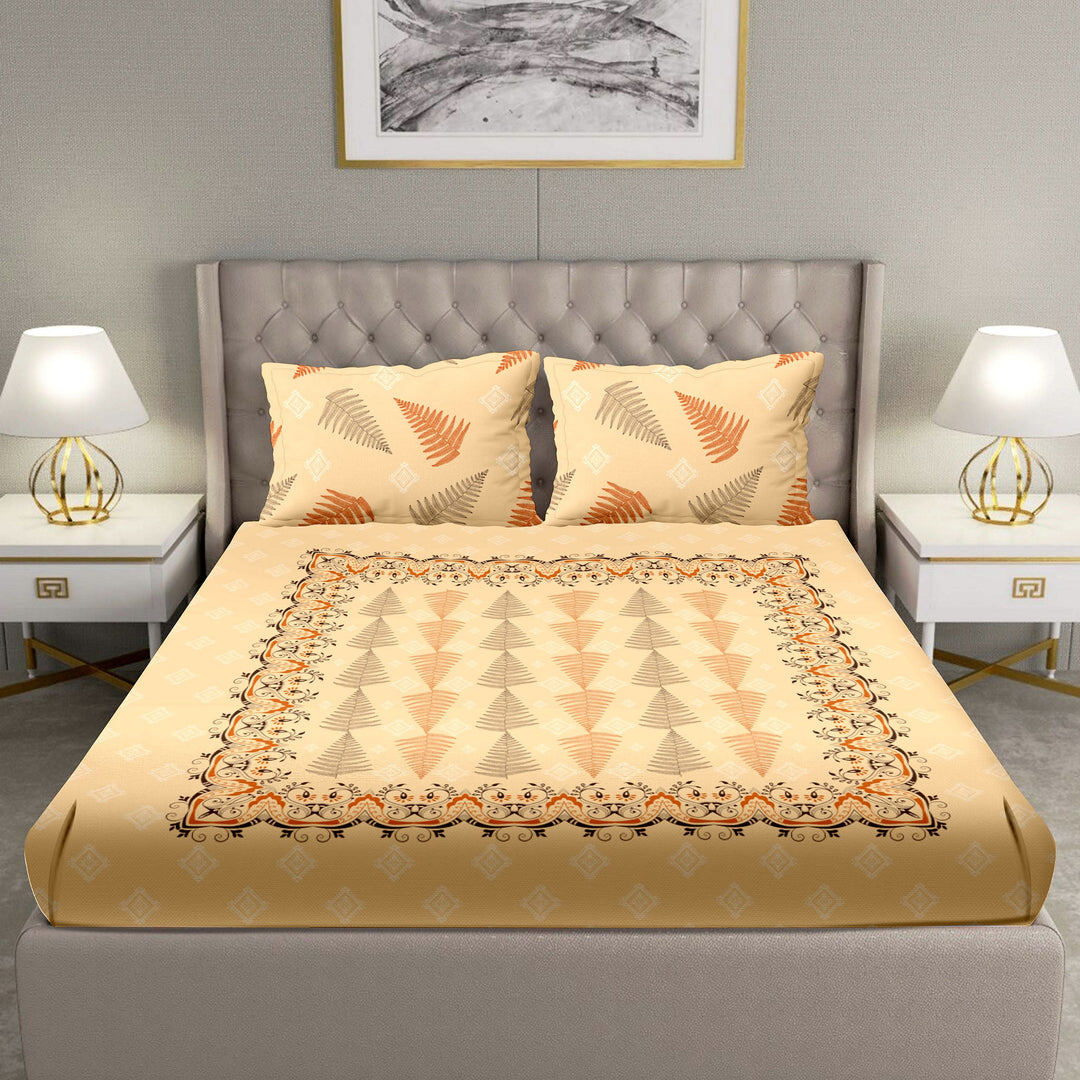 BELLA CASA FASHION BEDSHEET Double Bedsheet Set Super King Size 100 % Cotton Yellow Colour -Blueberry Collection