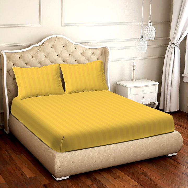 BELLA CASA FASHION BEDSHEET Double Bedsheet Set Super King Size 100 % Cotton Yellow Colour - Cosmo Collection