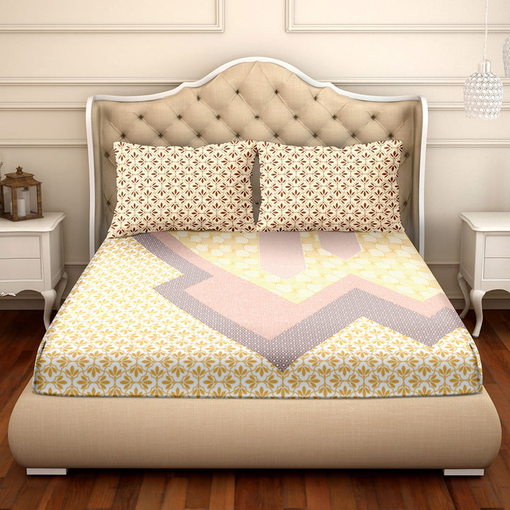 BELLA CASA FASHION BEDSHEET Double Bedsheet Set Super King Size 100% Luxury Cotton Yellow Colour