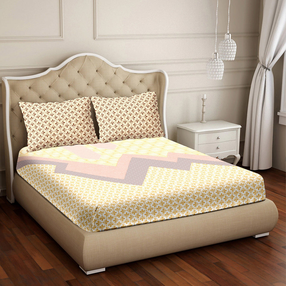 BELLA CASA FASHION BEDSHEET Double Bedsheet Set Super King Size 100% Luxury Cotton Yellow Colour