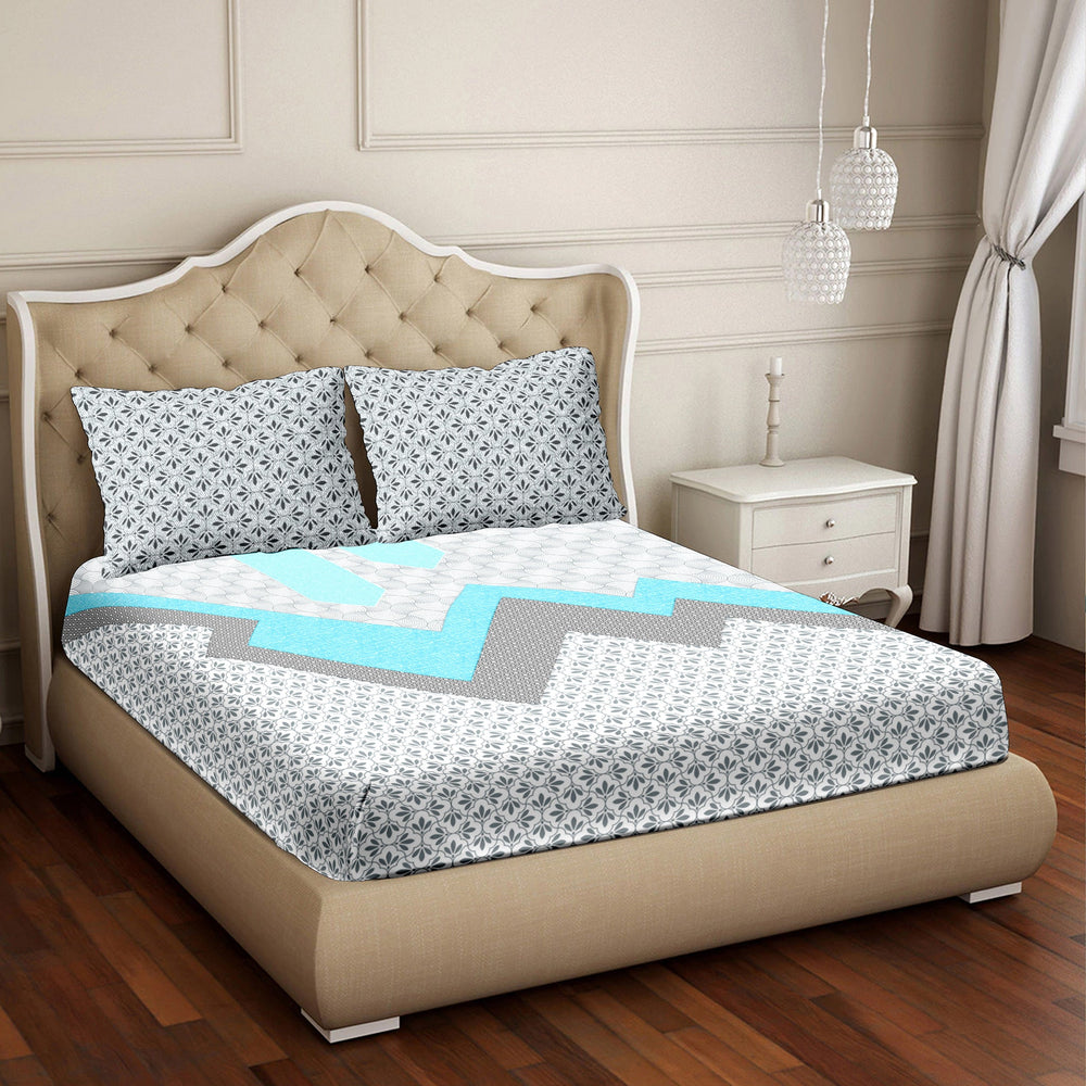 BELLA CASA FASHION BEDSHEET Double Bedsheet Set Super King Size Cotton Blue Colour - Vogue Collection