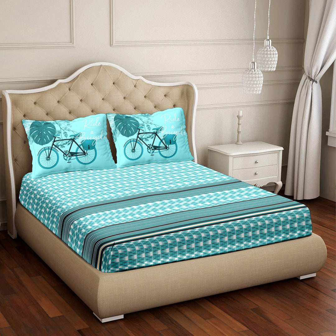 BELLA CASA FASHION BEDSHEET Double Bedsheet Set Super King Size Cotton Blue Colour - Vogue Collection