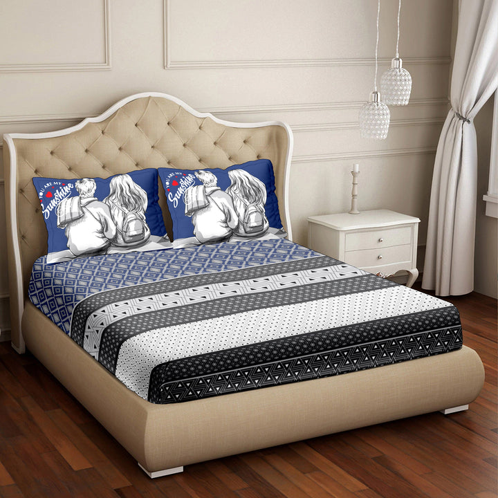 BELLA CASA FASHION BEDSHEET Double Bedsheet Set Super King Size Cotton Blue Colour - Vogue Collection