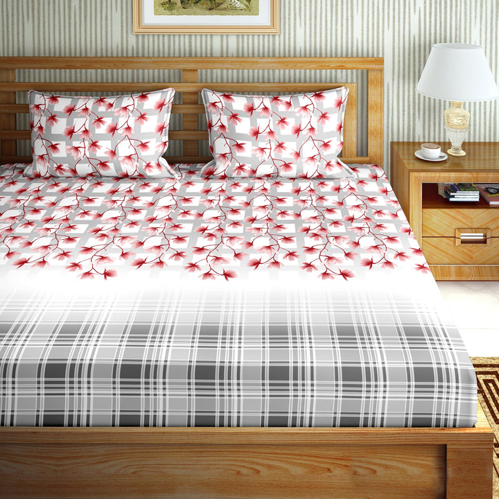 BELLA CASA FASHION BEDSHEET Double Bedsheet Set Super King Size Cotton Red Colour - Oscar Collection