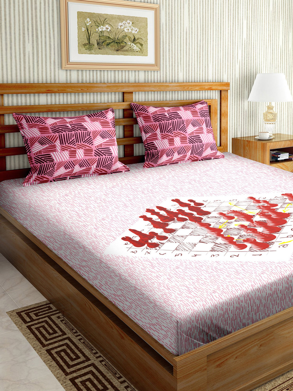 BELLA CASA FASHION BEDSHEET Mysterious Double Bedsheet Set King Size Cotton Pink Colour