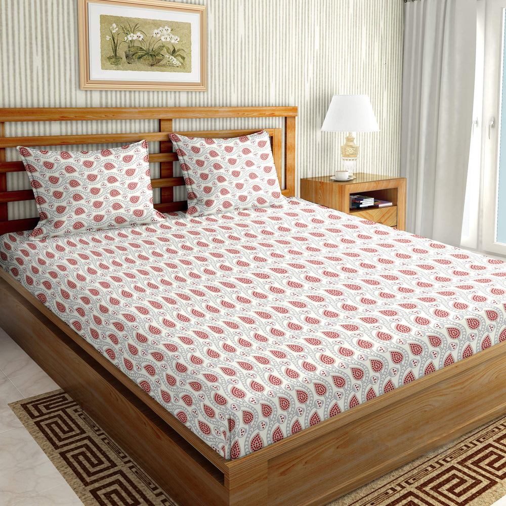 BELLA CASA FASHION BEDSHEET Mysterious Double Bedsheet Set King Size Cotton Red Colour