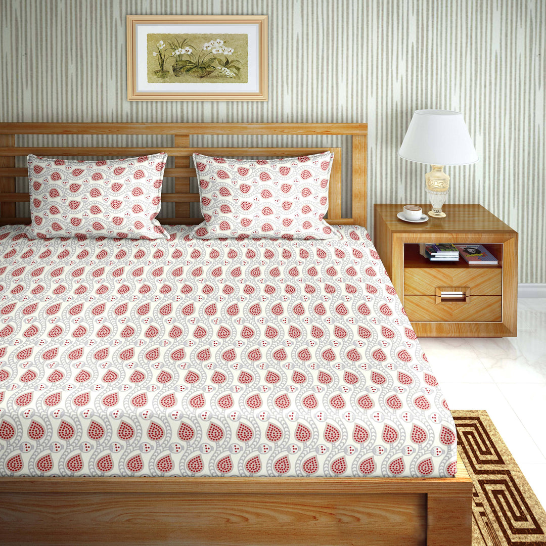BELLA CASA FASHION BEDSHEET Mysterious Double Bedsheet Set King Size Cotton Red Colour