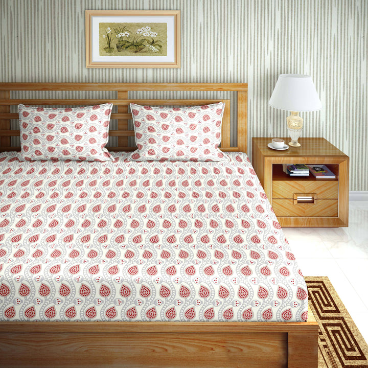 BELLA CASA FASHION BEDSHEET Mysterious Double Bedsheet Set King Size Cotton Red Colour