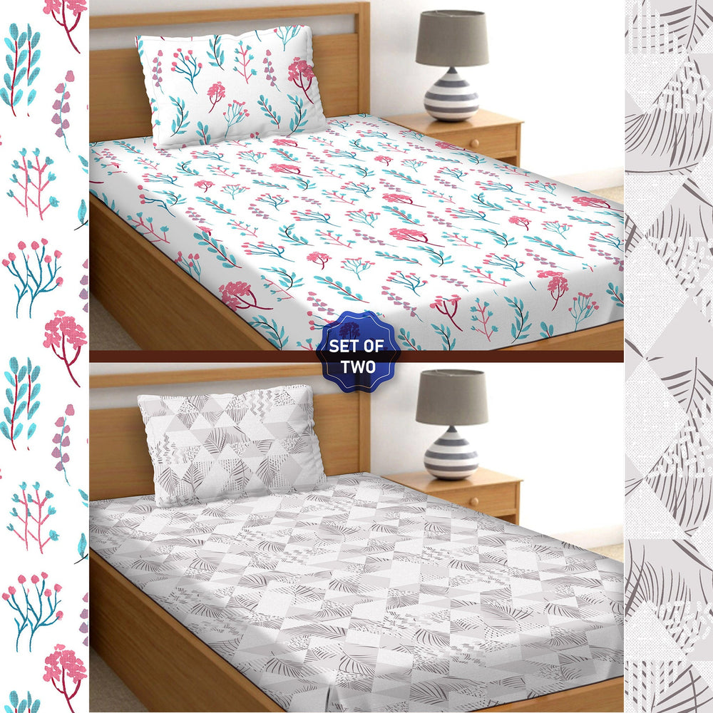 BELLA CASA FASHION BEDSHEET Single Bedsheet Set 100% Premium Cotton Multi Colour [Pack of 2 Bedsheet Set] - Orra Collection