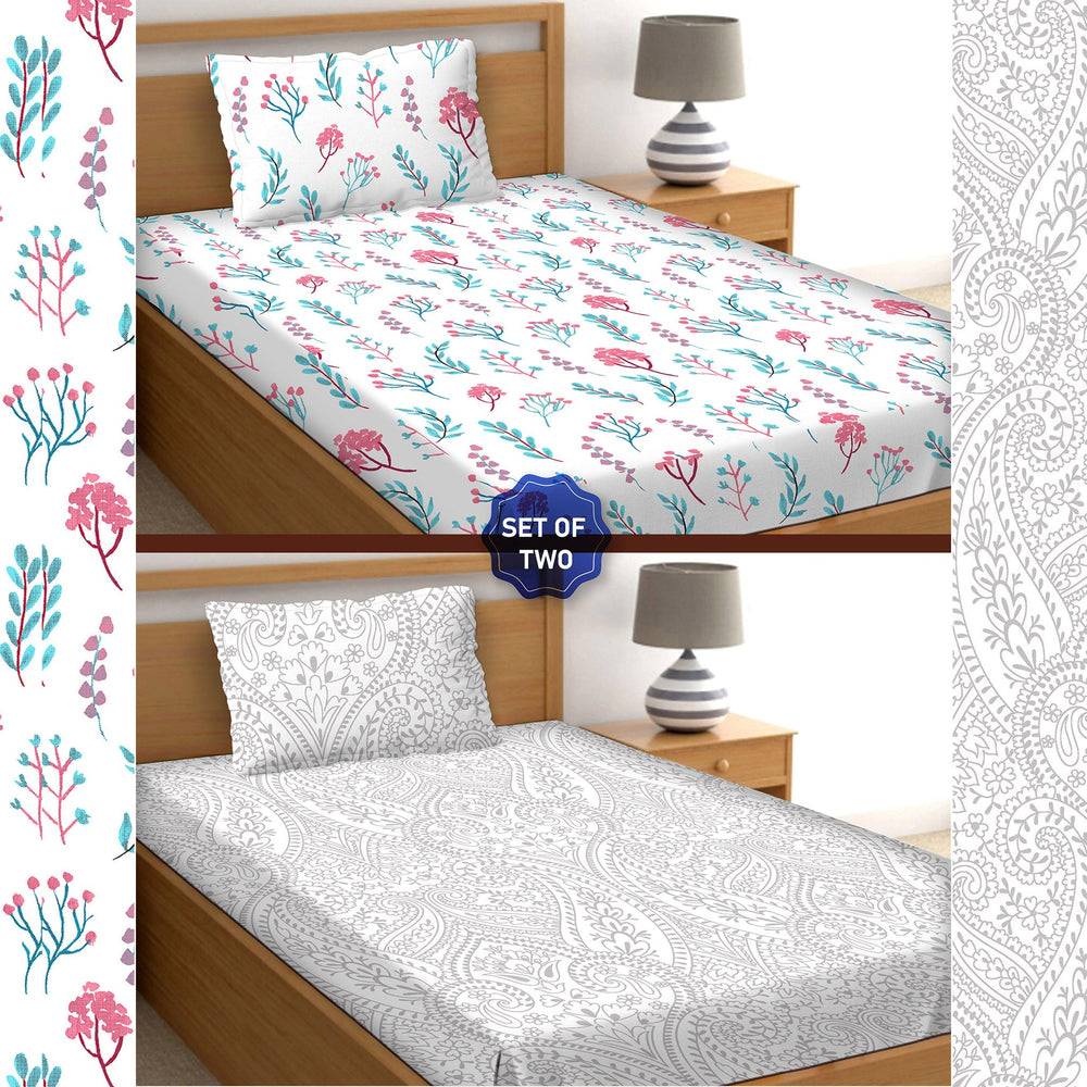 BELLA CASA FASHION BEDSHEET Single Bedsheet Set 100% Premium Cotton Multi Colour [Pack of 2 Bedsheet Set] - Orra Collection