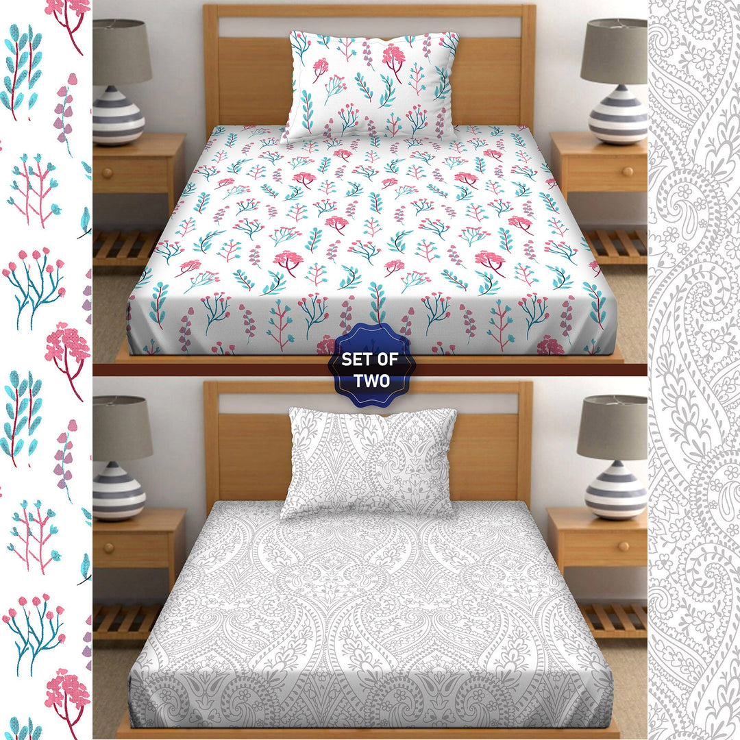 BELLA CASA FASHION BEDSHEET Single Bedsheet Set 100% Premium Cotton Multi Colour [Pack of 2 Bedsheet Set] - Orra Collection