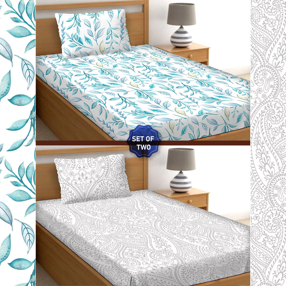 BELLA CASA FASHION BEDSHEET Single Bedsheet Set 100% Premium Cotton Multi Colour [Pack of 2 Bedsheet Set] - Orra Collection