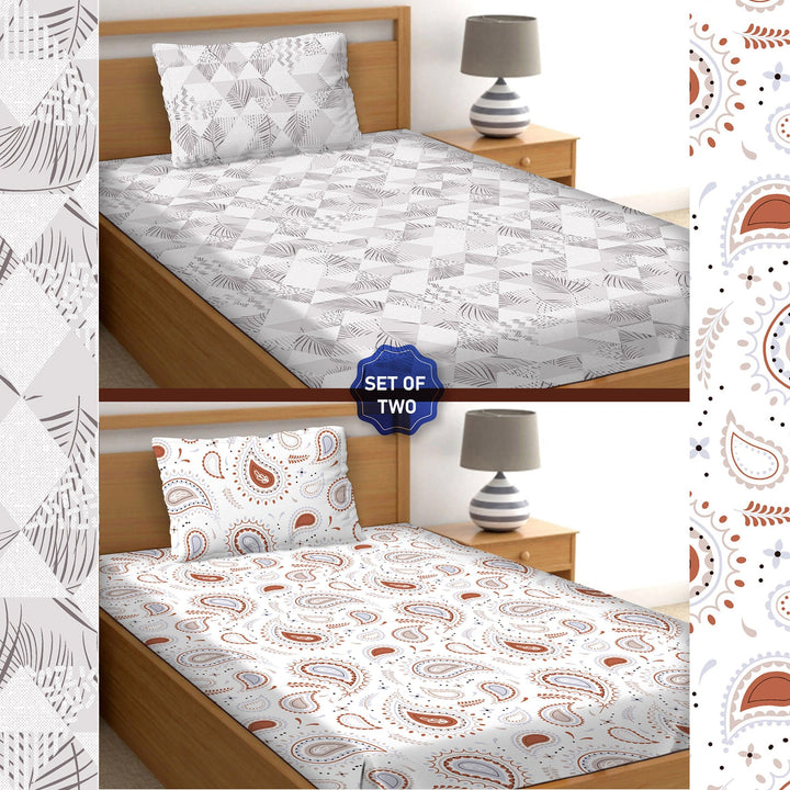 BELLA CASA FASHION BEDSHEET Single Bedsheet Set 100% Premium Cotton Multi Colour [Pack of 2 Bedsheet Set] - Orra Collection