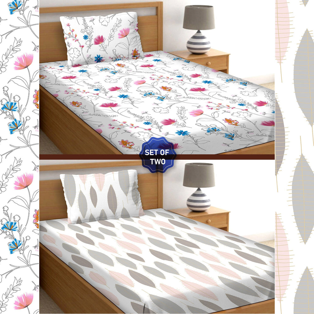 BELLA CASA FASHION BEDSHEET Single Bedsheet Set 100% Premium Cotton Multi Colour [Pack of 2 Bedsheet Set] - Orra Collection