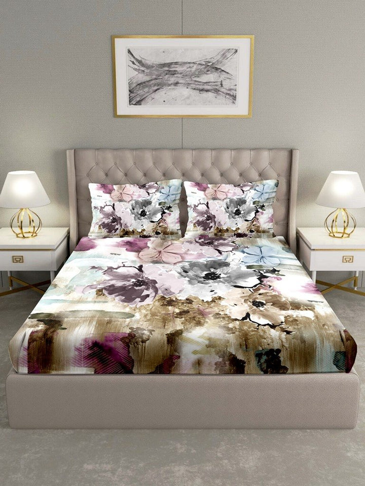 BELLA CASA FASHION BEDSHEET Triton Double Bedsheet Set Digital Printed  King Size 100 % Cotton Beige Colour