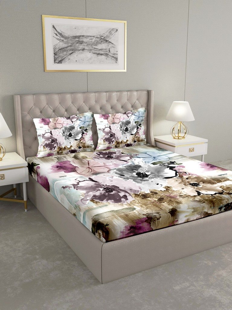 BELLA CASA FASHION BEDSHEET Triton Double Bedsheet Set Digital Printed  King Size 100 % Cotton Beige Colour