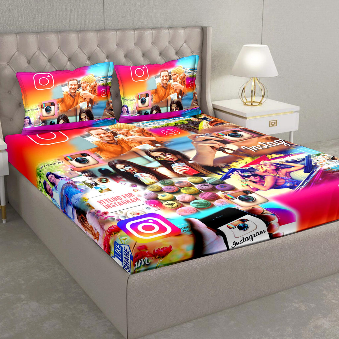 BELLA CASA FASHION BEDSHEET Triton Double Bedsheet Set Digital Printed  King Size 100 % Cotton Multi Colour