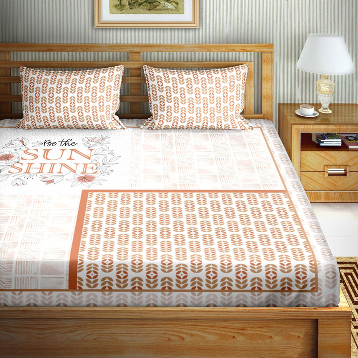 Bella Casa Fashion & Retail Ltd  100 % Cotton Brown Colour  Super King Size Bedsheet with 2 Pillow Covers - Aster Collection