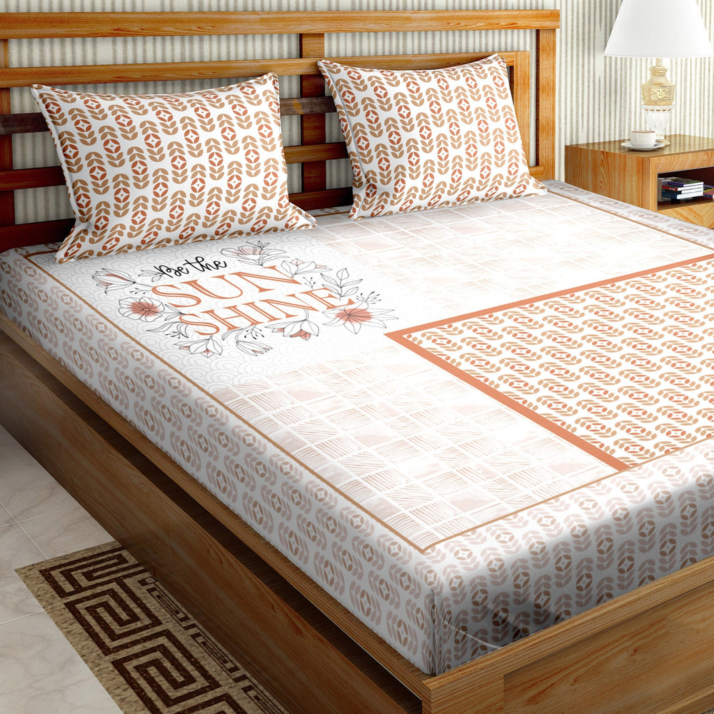 Bella Casa Fashion & Retail Ltd  100 % Cotton Brown Colour  Super King Size Bedsheet with 2 Pillow Covers - Aster Collection
