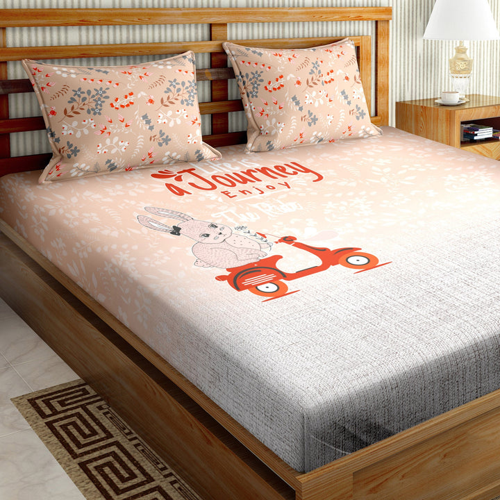 Bella Casa Fashion & Retail Ltd  100 % Cotton Multi Colour  Super King Size Bedsheet with 2 Pillow Covers - Aster Collection