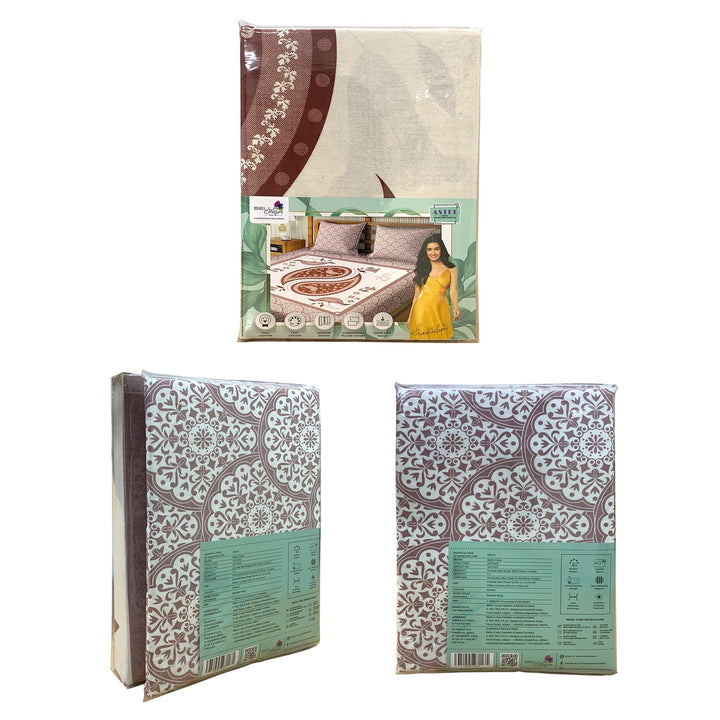 Bella Casa Fashion & Retail Ltd  100 % Cotton Multi Colour  Super King Size Bedsheet with 2 Pillow Covers - Aster Collection
