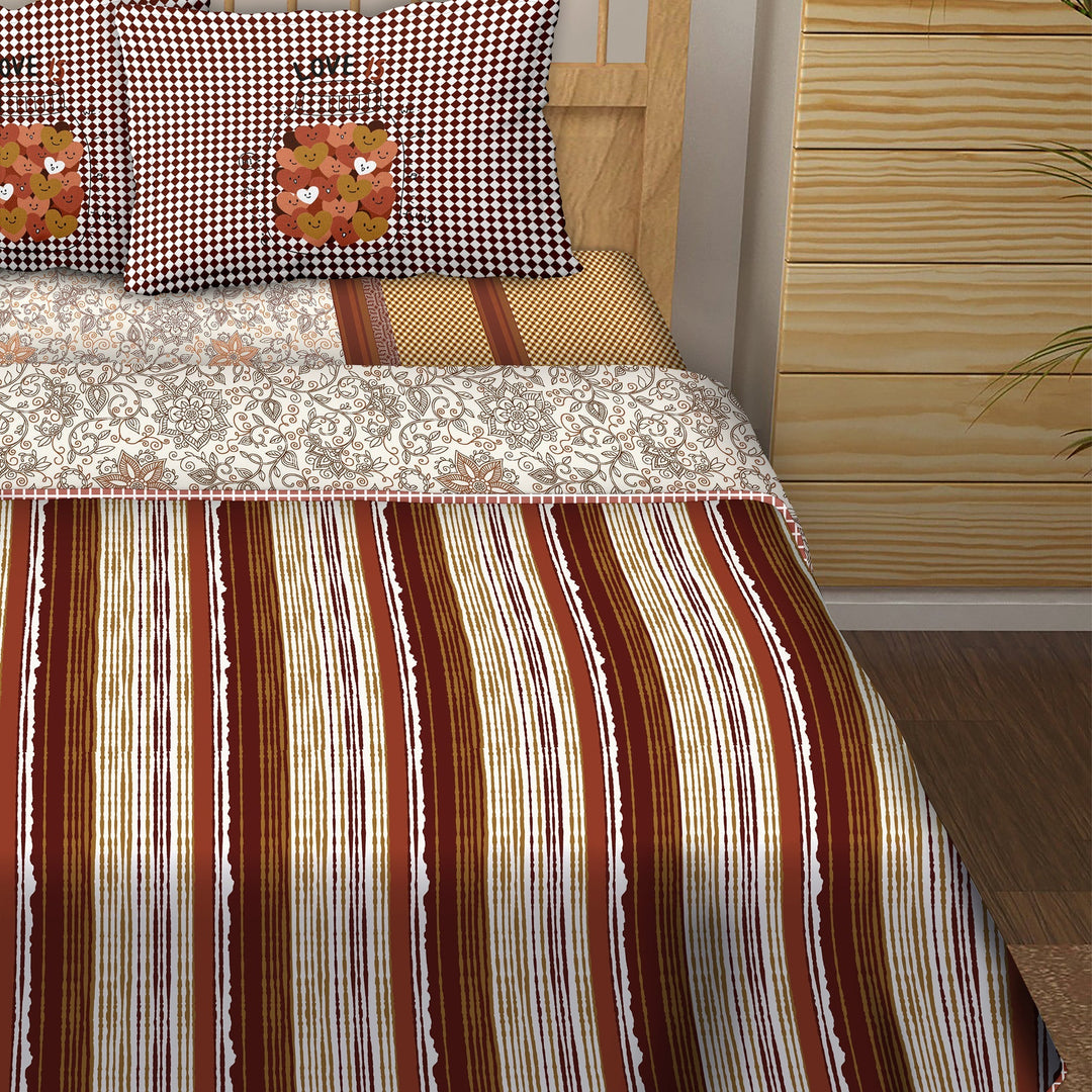 Bella Casa Fashion & Retail Ltd  150 TC  Cotton Brown Colour  King Size 1 Double Bedsheet with 2 Pillow Covers and One Double Dohar - Delite Collection