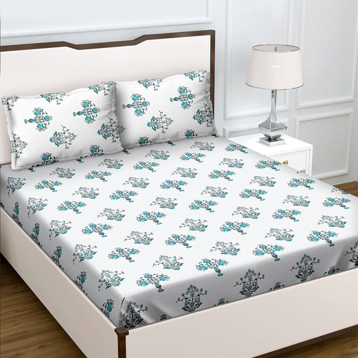 Bella Casa Fashion & Retail Ltd  180 TC Cotton Teal Colour Bedsheet with 2 Pillow Covers - Genteel Collection