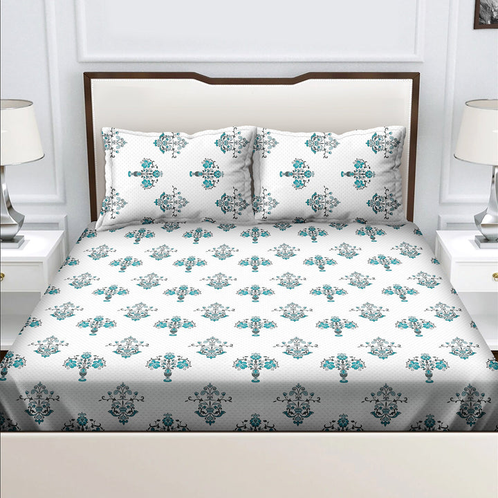 Bella Casa Fashion & Retail Ltd  180 TC Cotton Teal Colour Bedsheet with 2 Pillow Covers - Genteel Collection